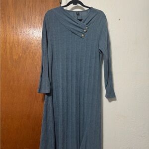 Elegant Blue Ribbed Knit Dress